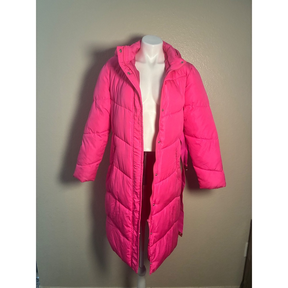 Fashion Nova Snow Style Belted Puffer Jacket Hot Pink HMJ20988 Size M Hooded